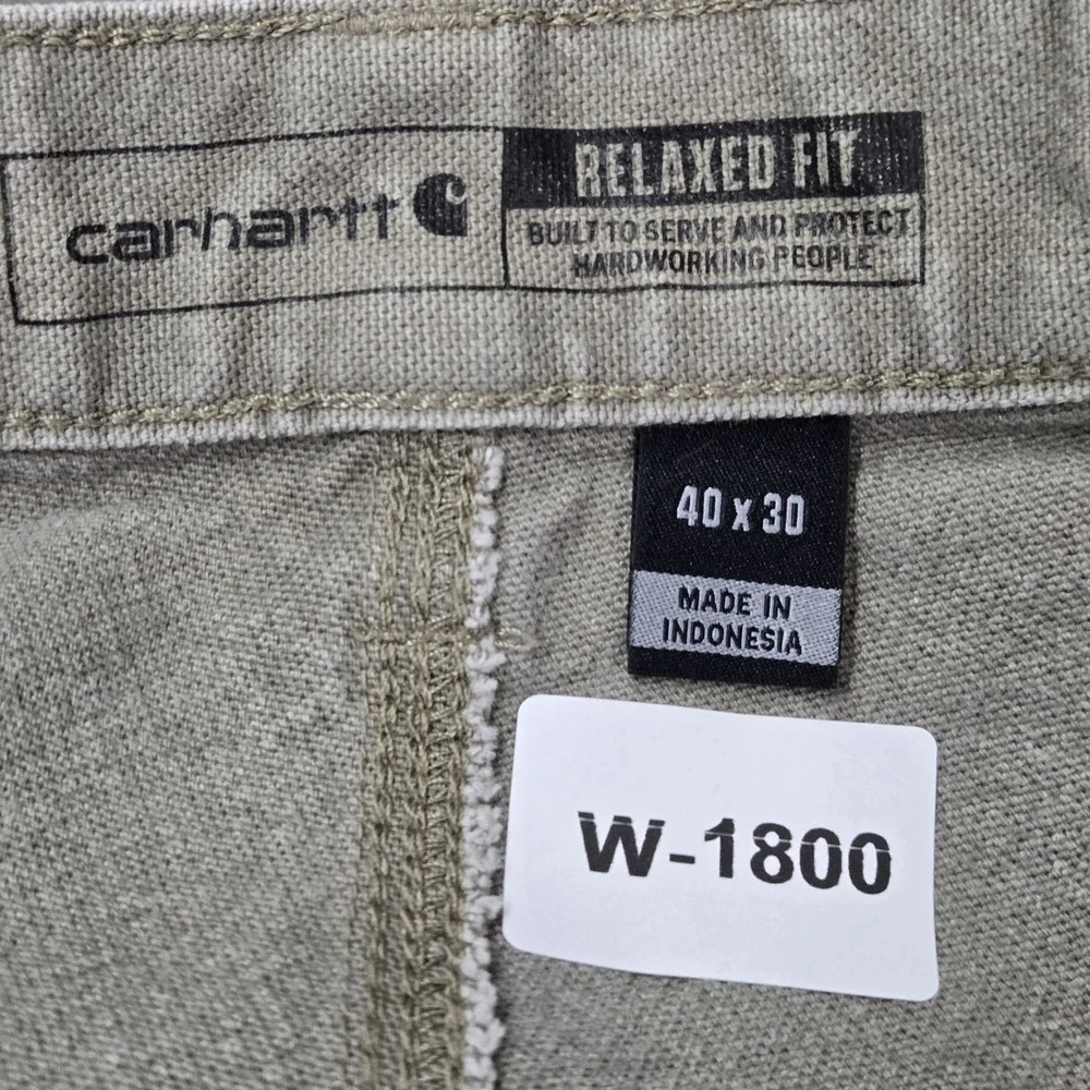 Carhartt Men Pants 40X30 Khaki Carpenter Canvas Rugged Flex Duck Dungaree READ